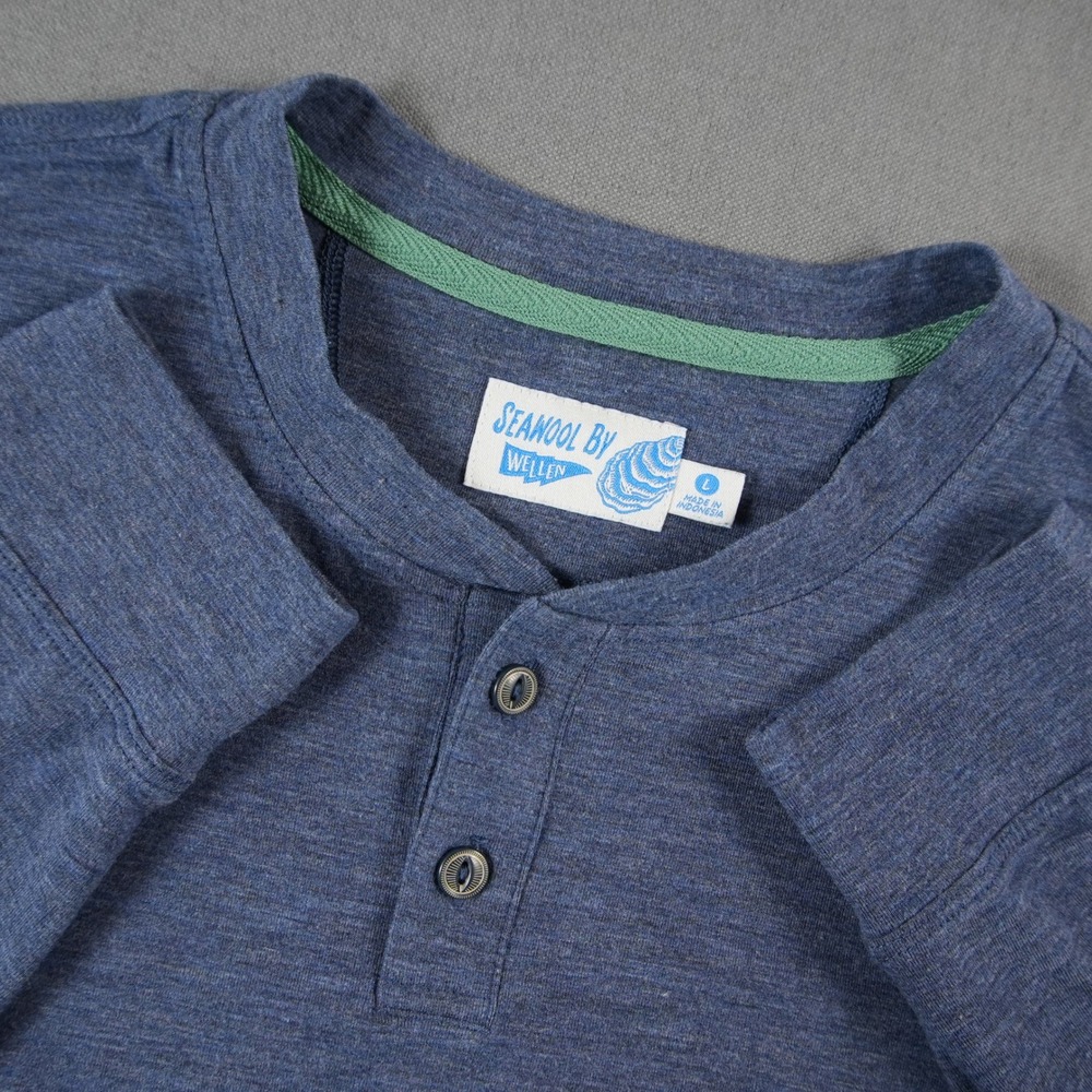 Wellen Seawool Henley Minimalist Mens L Heathered Long Sleeve Sustainable Shirt